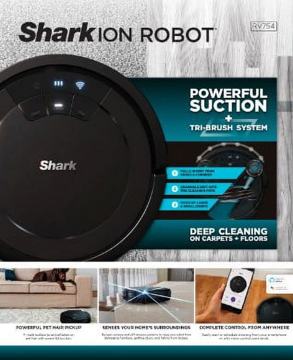 2026 2025 Aspirateur Robot Shark ION RV754 avec Wi-Fi Connecté, Noir – Nettoyage Intelligente Multi-Surfaces pour Sols Durs et Tapis avec Tri-Système de Brosses