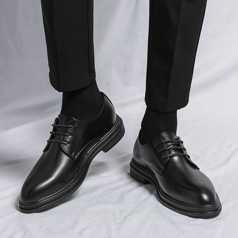 2026 Men's Black Patent Derby Dress Shoes Glossy British Formal Style