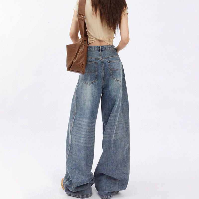 Jean taille haute jambes larges coupe ample en denim pour femme