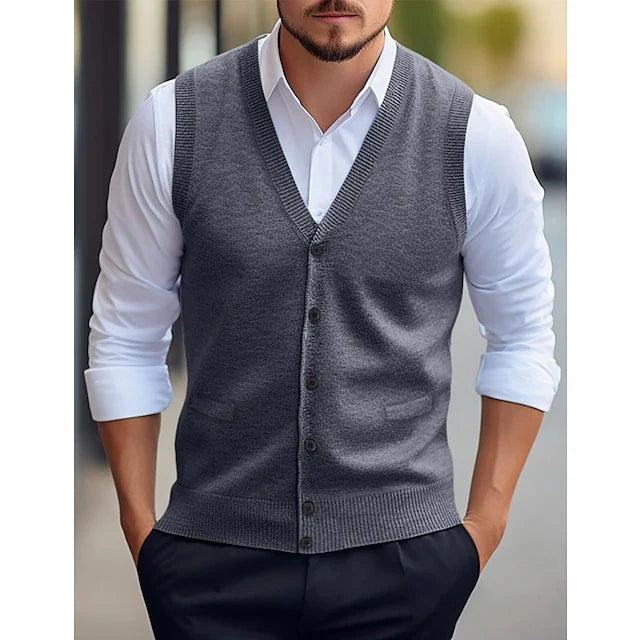 2026 Men's Casual Sleeveless Wool Knit Cardigan Vest Slim Fit Style