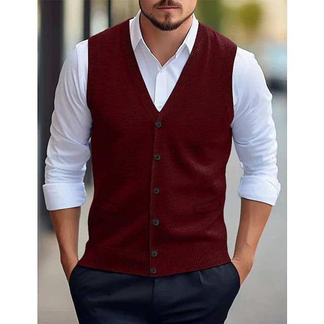 2026 Men's Casual Sleeveless Wool Knit Cardigan Vest Slim Fit Style