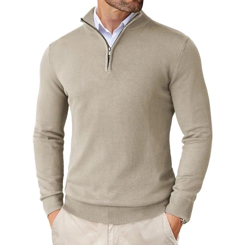 Polo zippé ultra-fin léger manches longues décontracté pour homme