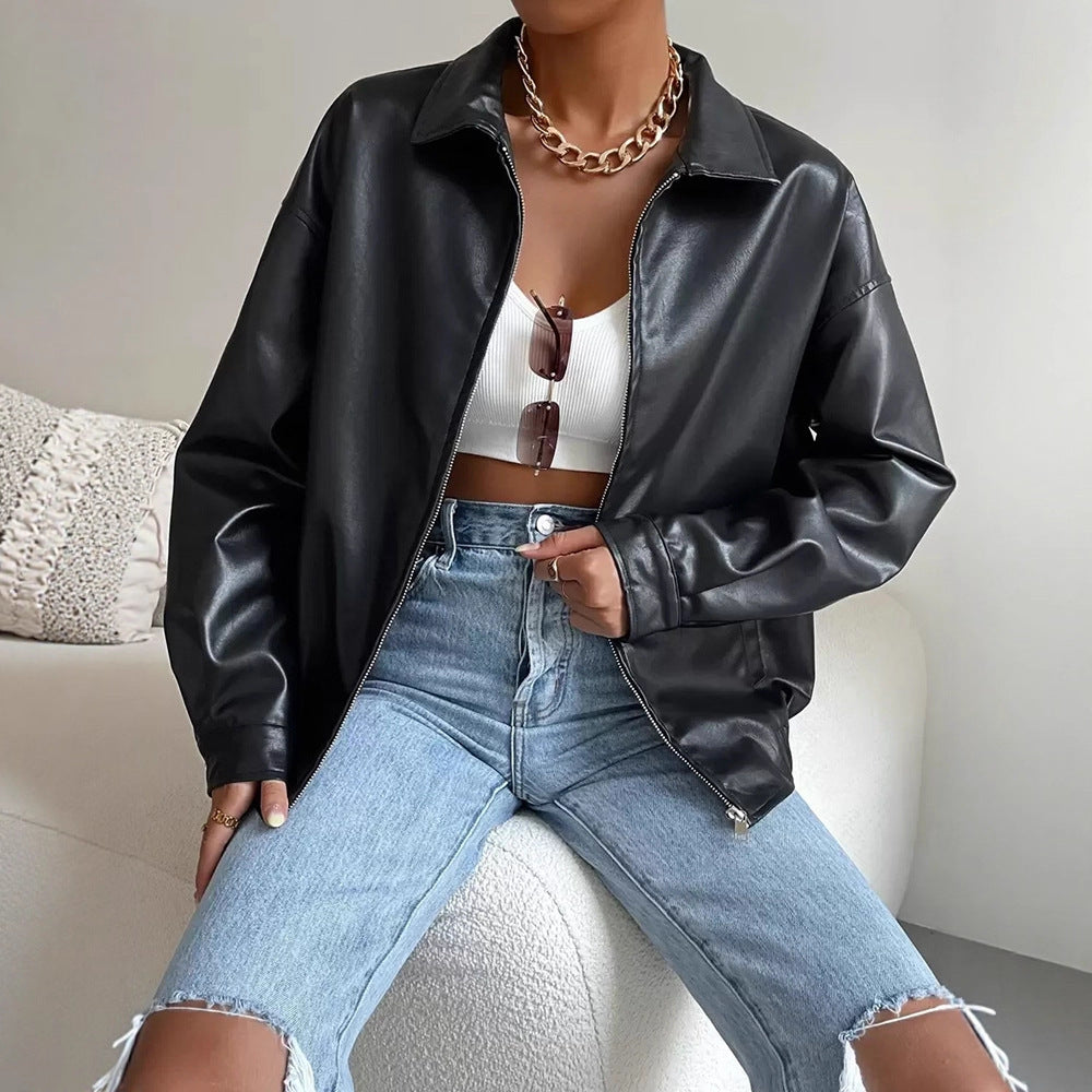 Manteau en cuir PU hiver facile à porter chic chaud pour femme