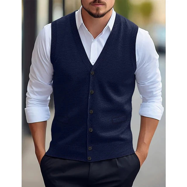 2026 Men's Casual Sleeveless Wool Knit Cardigan Vest Slim Fit Style