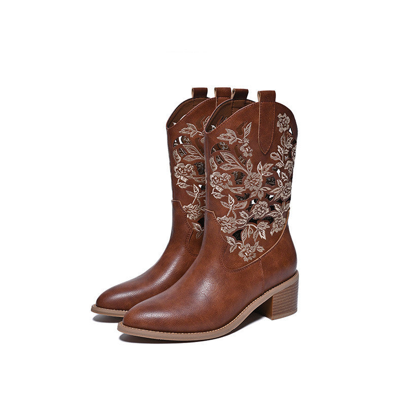 Bottes cowboy qualité haut de gamme épais en cuir cheville pour femme