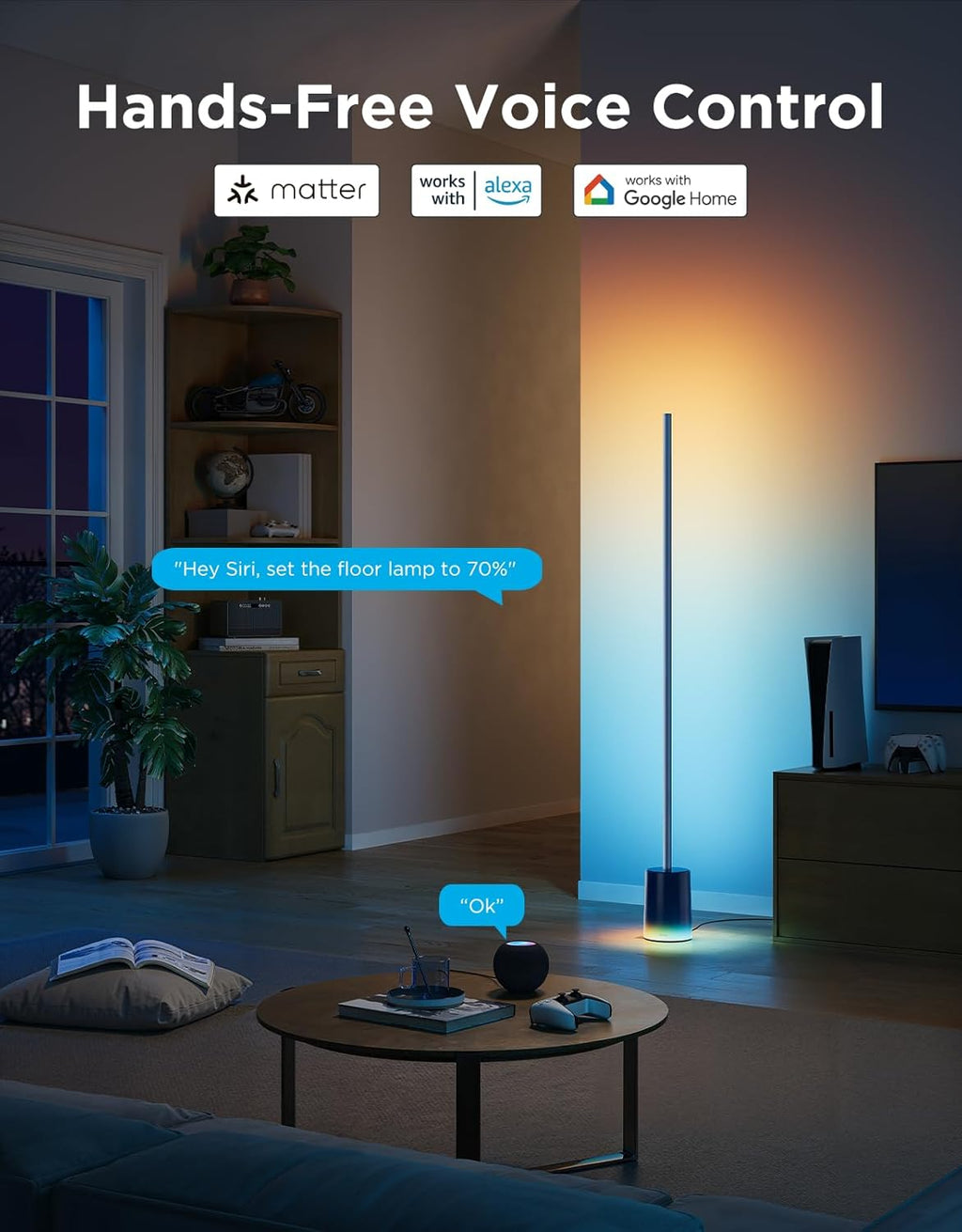 2026 2025 Lampadaire Govee 2 avec Matter, LED RGBIC, Blanc Chaud et Froid, Compatible Alexa, 1725 lm, Synchronisation Musique, Modes Scènes, Lampadaire Intelligent pour Salon et Chambre, Noir (1 Pièce)
