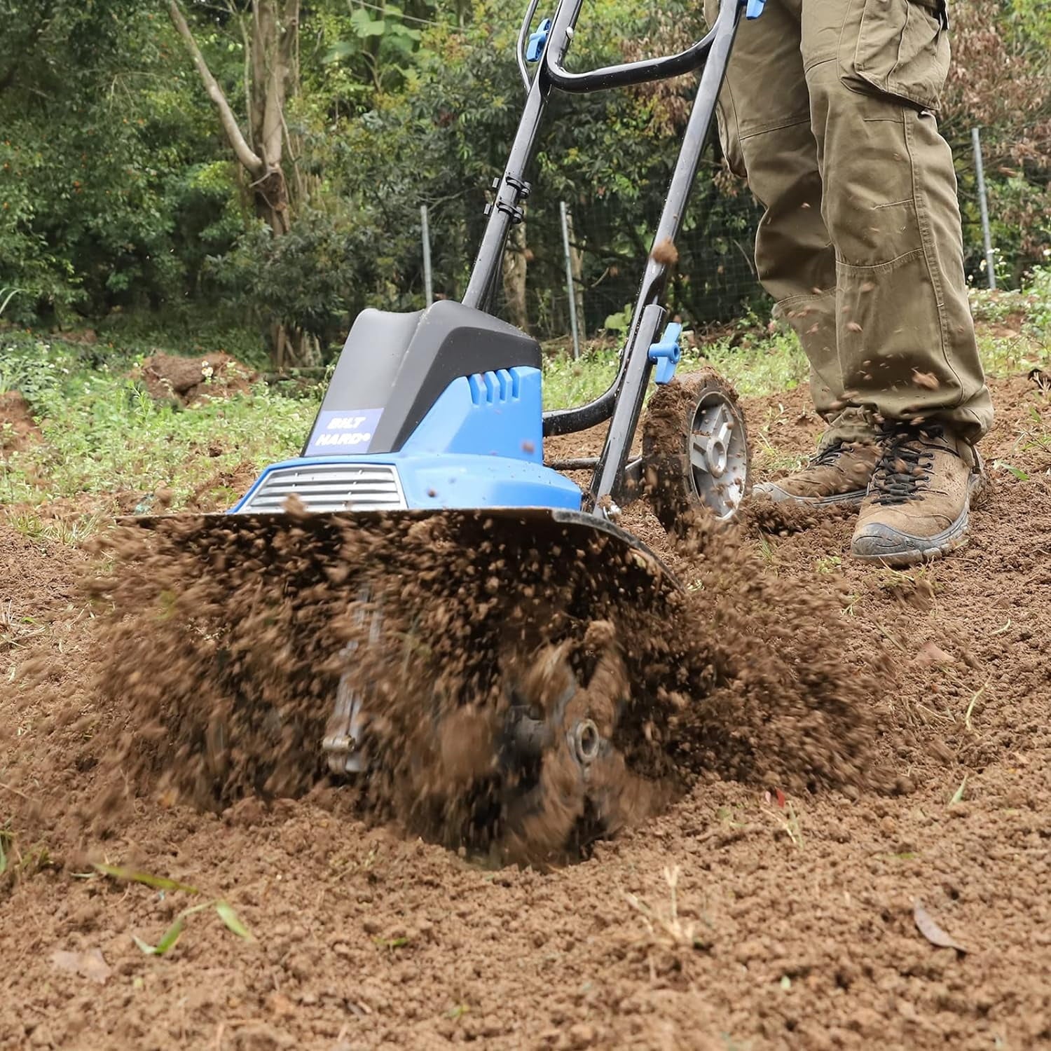 2026 Motoculteur électrique BILT HARD 16 pouces, 13,5 A, 6 dents en acier, avec roues réglables