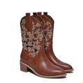 Bottes cowboy qualité haut de gamme épais en cuir cheville pour femme