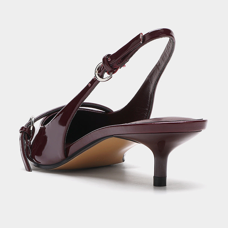 Mules slingback bout pointu rétro bordeaux rouge élégant pour femme