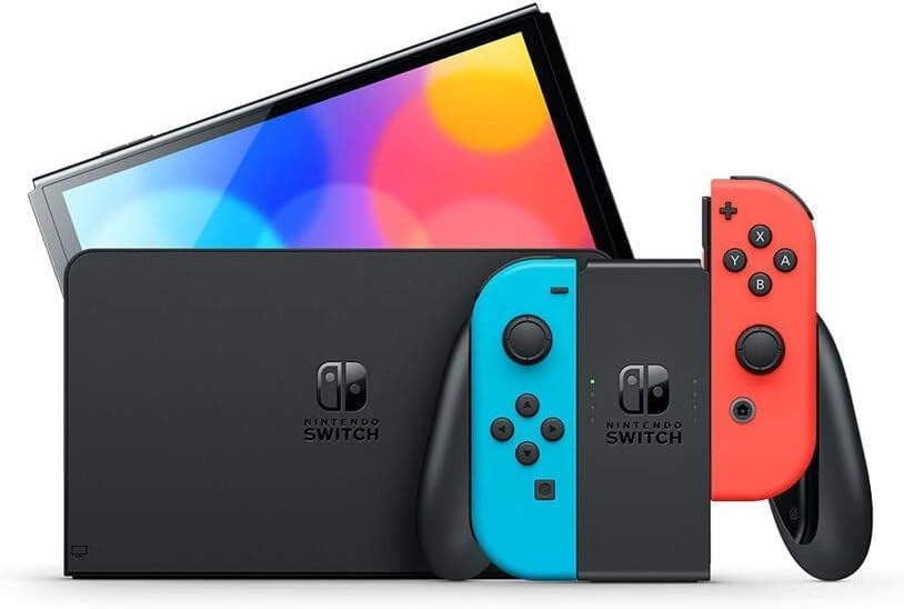2026 2025 Nintendo Console Nintendo Switch (Modèle OLED) avec Manettes Joy-Con Bleu Néon/Rouge Néon