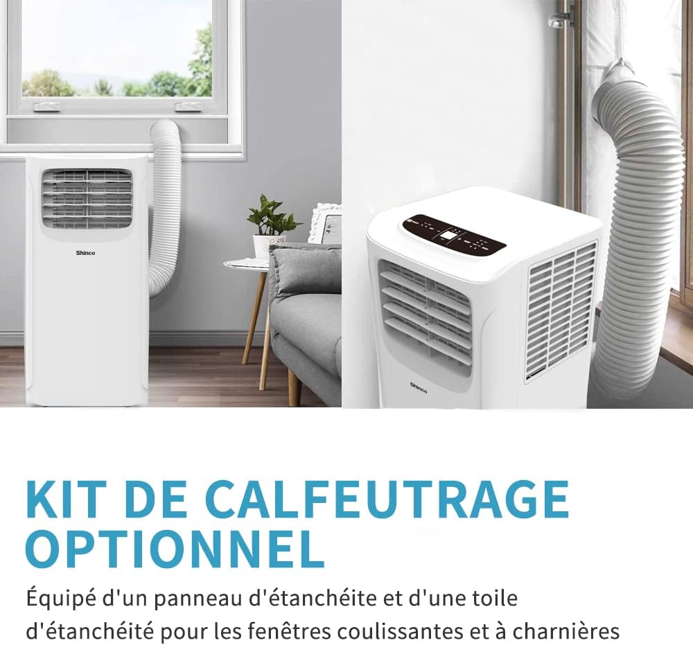 2026 SHINCO Climatiseur mobile, 7000 BTU 2,05kW, Refroidir&Ventilation&Déshumidification, taille de la pièce jusqu'à 54m³(18㎡), Climatiseur mobile avec tuyau d'évacuation et tuyau de vidange, mode sommeil