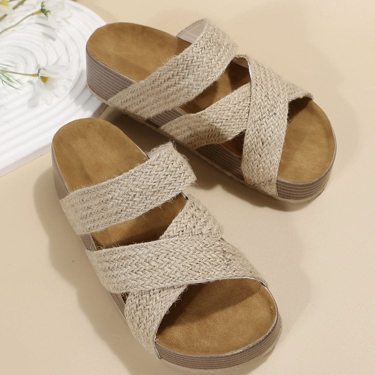 Sandales tissé brides croisées été plateforme plage décontracté pour femme