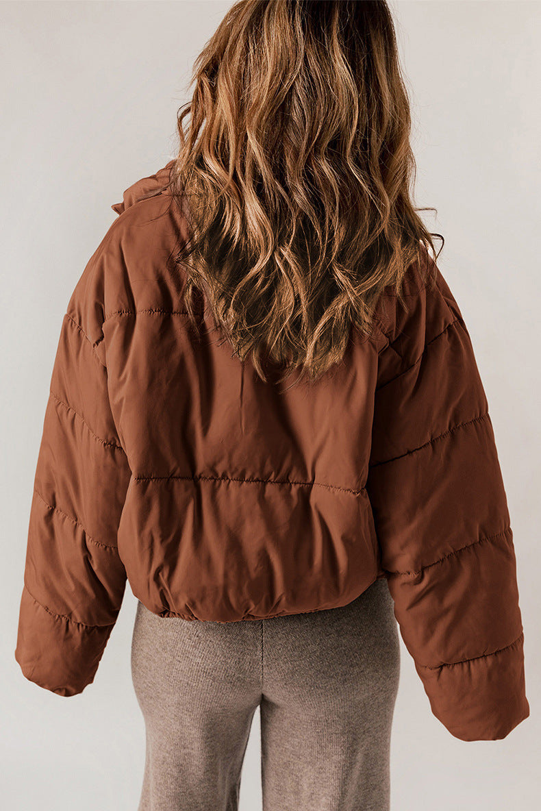 Manteau hiver épais en coton rembourré col montant pour femme