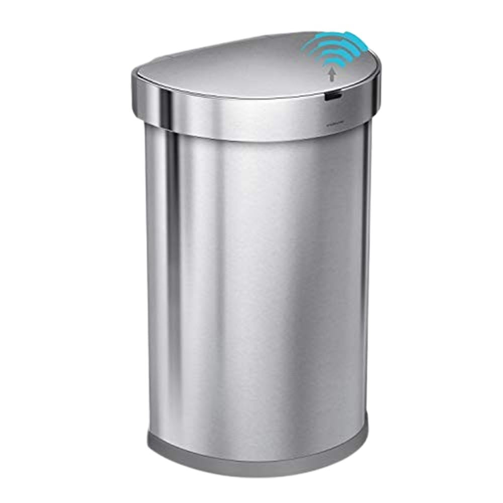 2026 2025 Simplehuman Poubelle de Cuisine Semi-Ronde à Ouverture au Pied 60 Litres avec Couvercle à Fermeture Douce, Acier Inoxydable Brossé