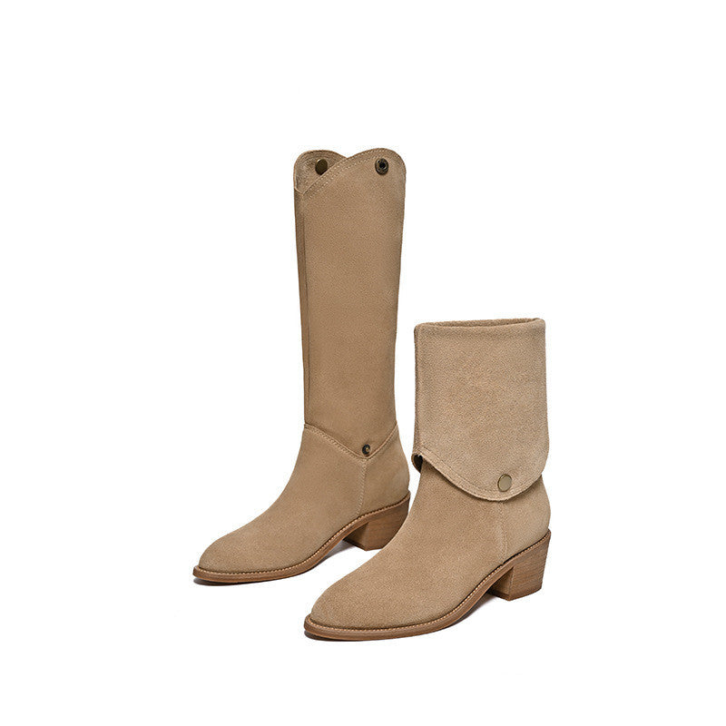 Bottines mat cuir de vachette style western bout pointu court tige haute cheville pour femme