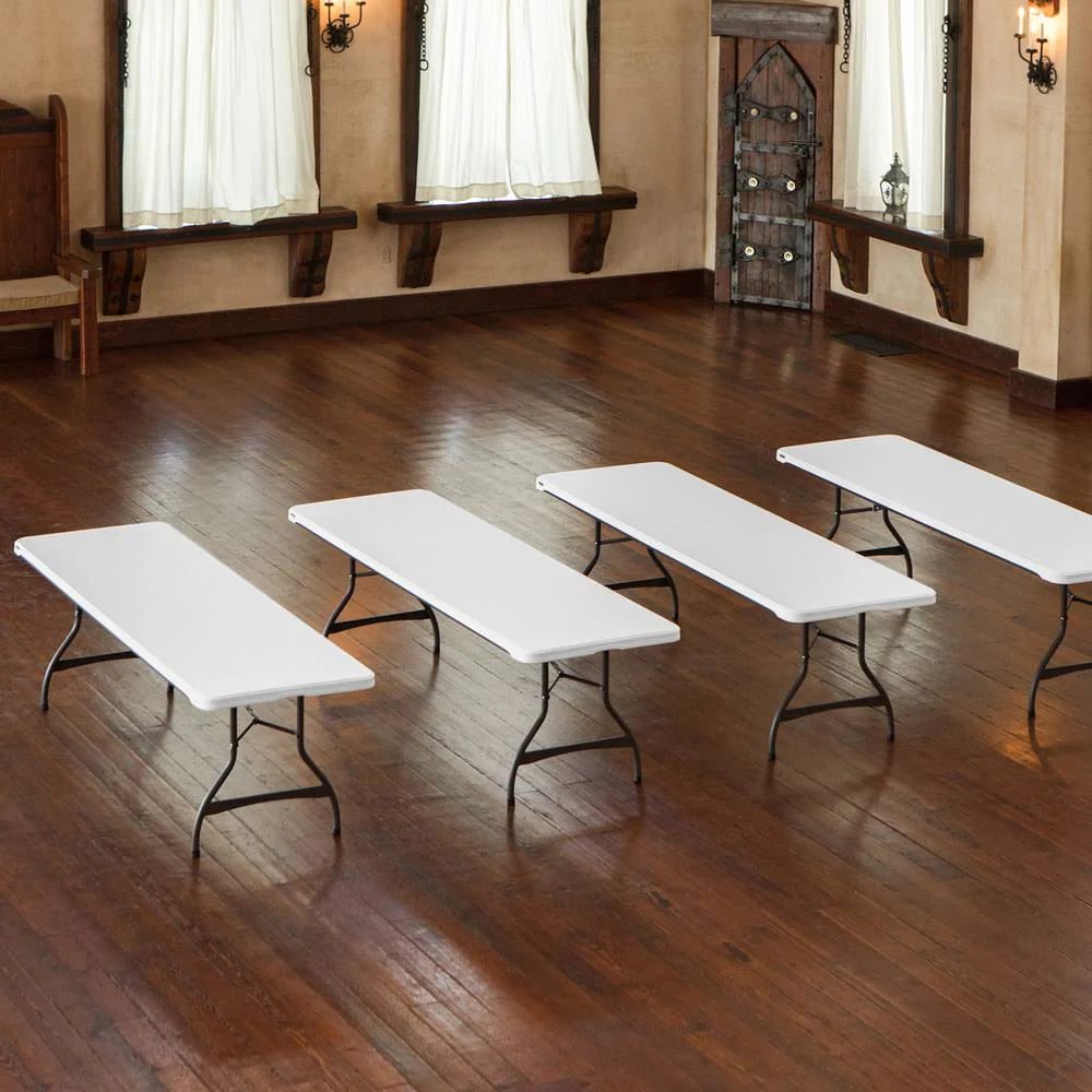 2026 Lot de 4 tables pliantes commerciales empilables de 8 pieds - Blanc (80344)