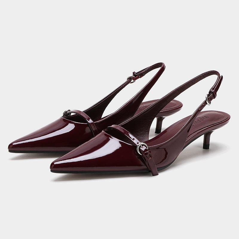 Mules slingback bout pointu rétro bordeaux rouge élégant pour femme