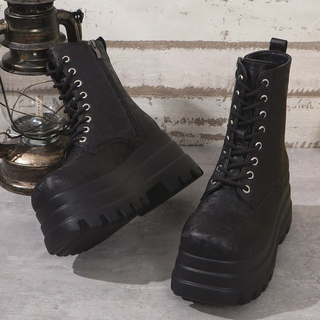 Bottines épais plateforme plus bout rond patchwork rétro martin pour femme