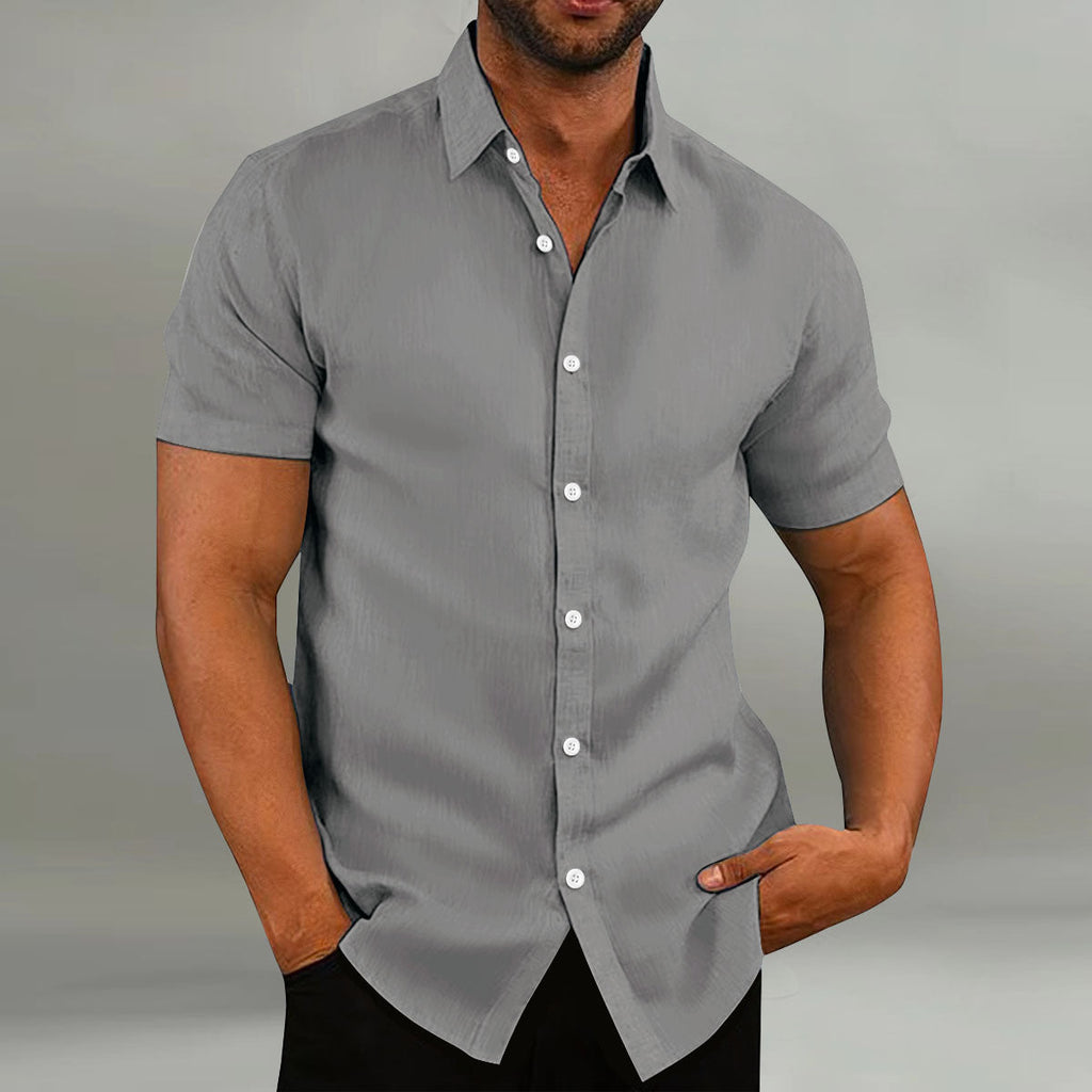 Chemise vintage en coton et lin manches courtes décontracté ample été pour homme