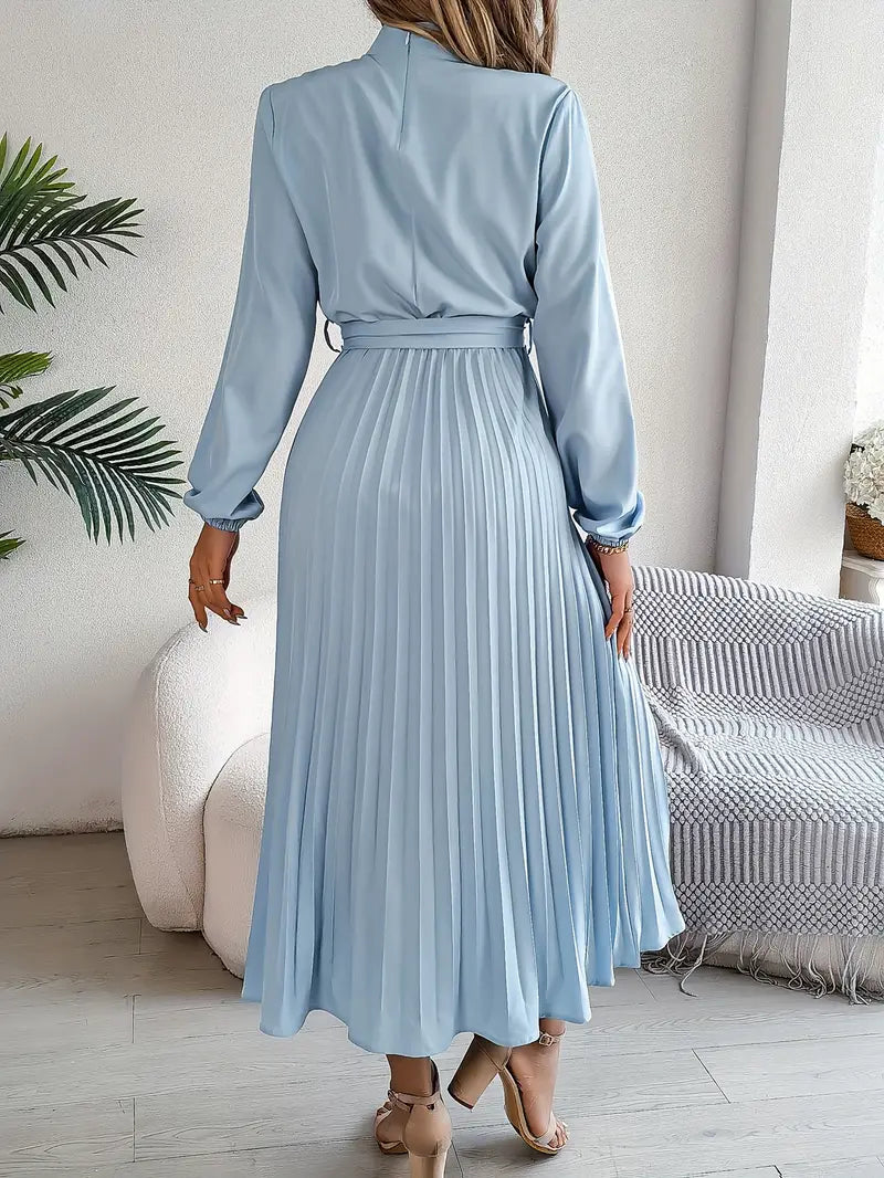 Robe haut de gamme plissé midi ceinturé manches longues pour femme