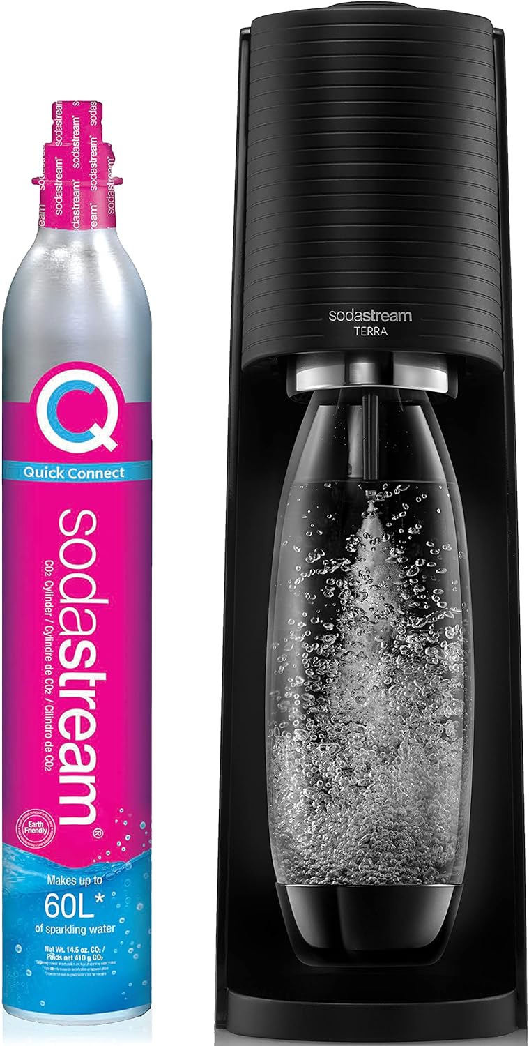 2026 2025 SodaStream Terra Machine à Eau Pétillante Bundle (Noir), avec CO2, Bouteilles Compatibles Lave-Vaisselle et Arômes Bubly Drops