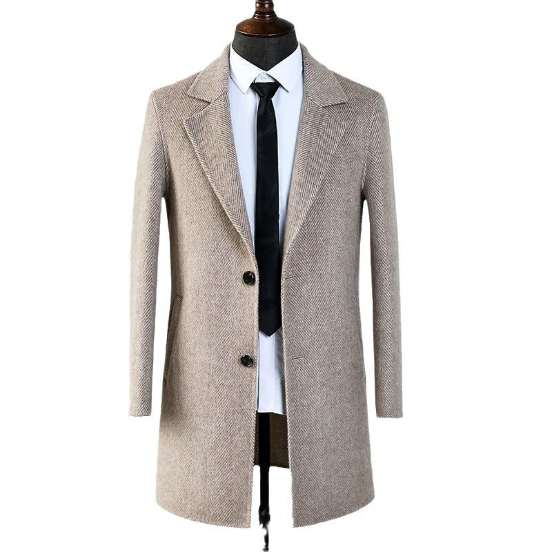 Men's Double Faced Wool Herringbone Pattern Mid Length Overcoat - LAKD London