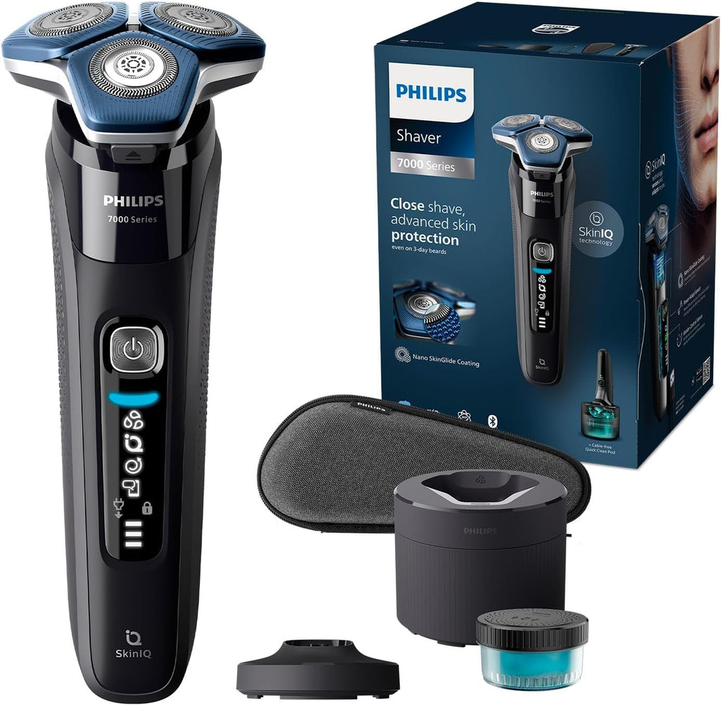 2026 2025 Rasoir Électrique pour Hommes Philips Wet & Dry Series 7000 avec Tondeuse Rétractable, Support de Charge, Étui de Voyage et Cartouche Quick Clean (Modèle S7886/55)