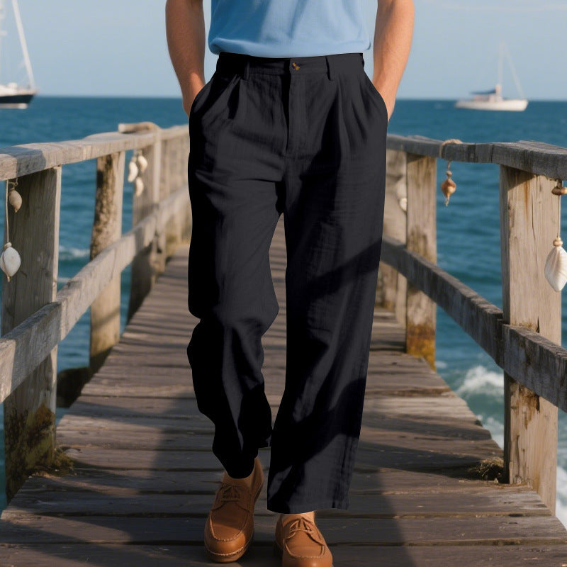 Pantalon droit en lin professionnel confortable élégance pour homme