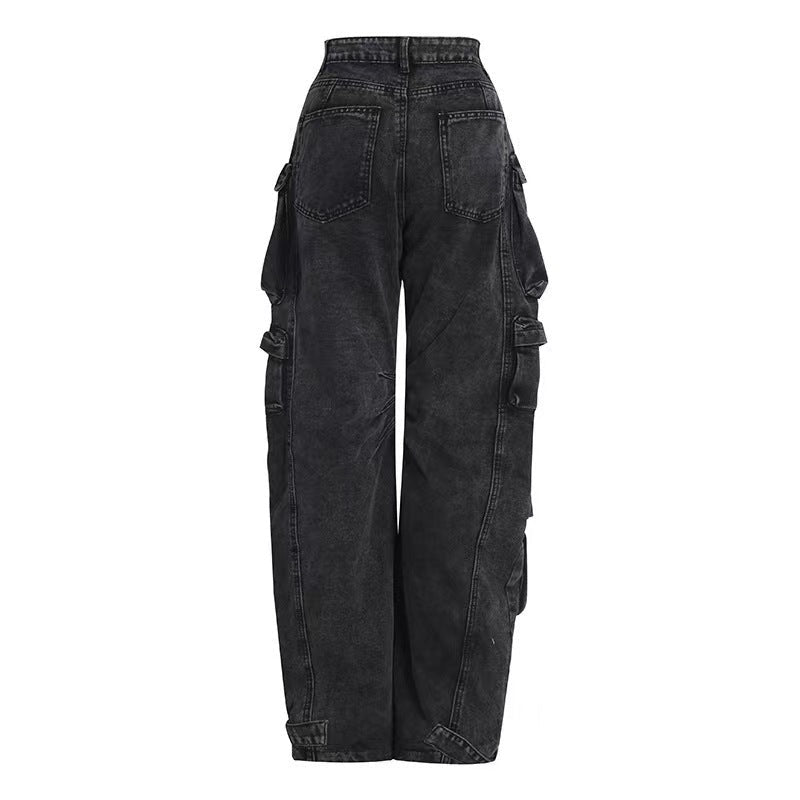 Jean taille haute jambes larges à nouer-dye urbain pour femme
