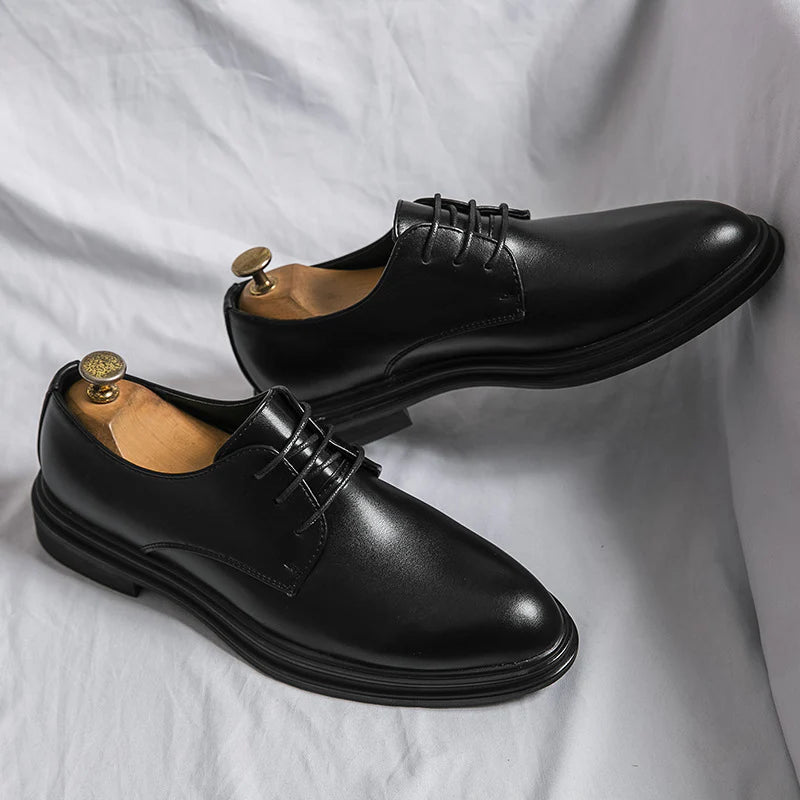 2026 Men's Black Patent Derby Dress Shoes Glossy British Formal Style