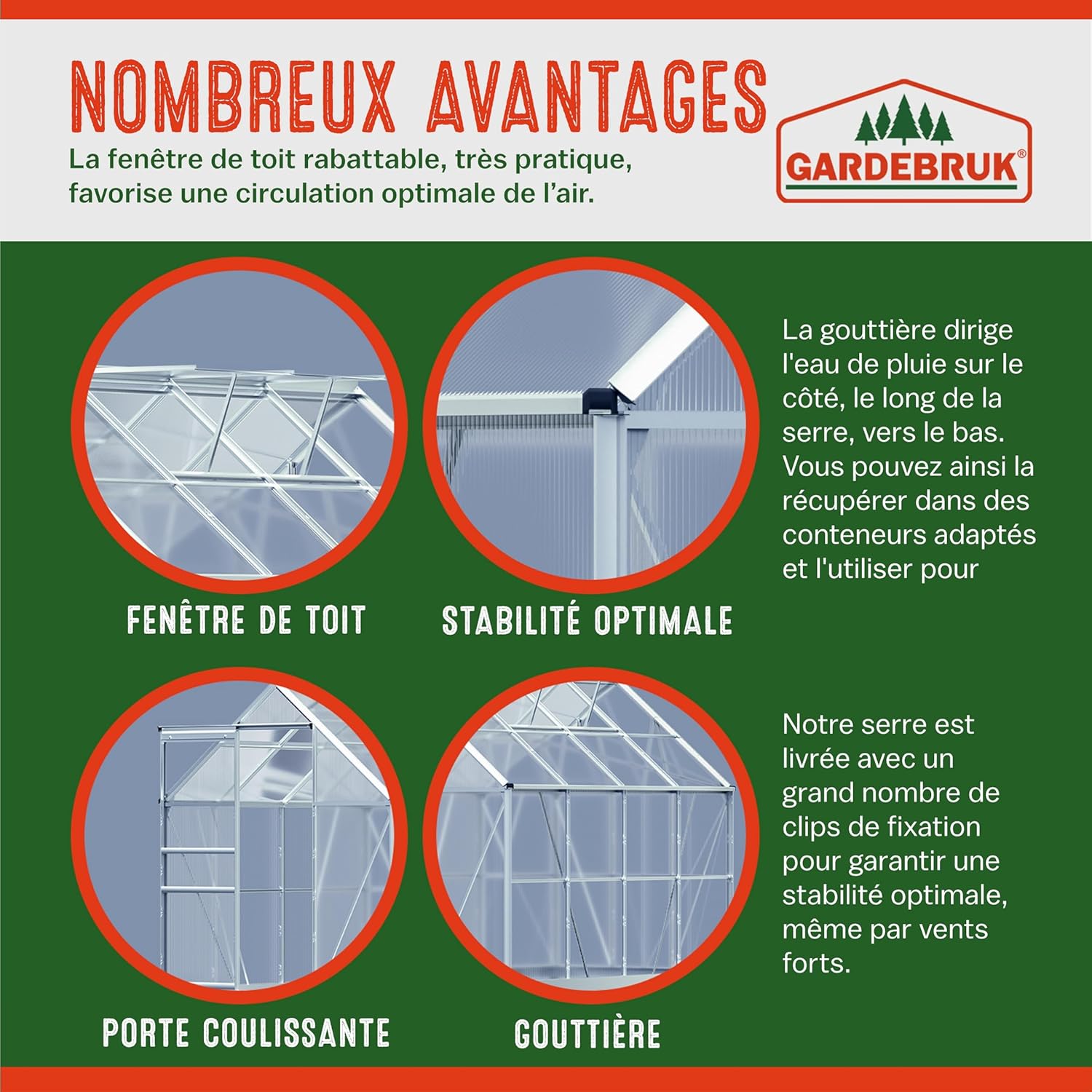 2026 Gardebruk Serre de Jardin en Aluminium 7,63m&sup3; abri ext&eacute;rieur pour Plantes l&eacute;gumes 250x190x195cm avec fen&ecirc;tres