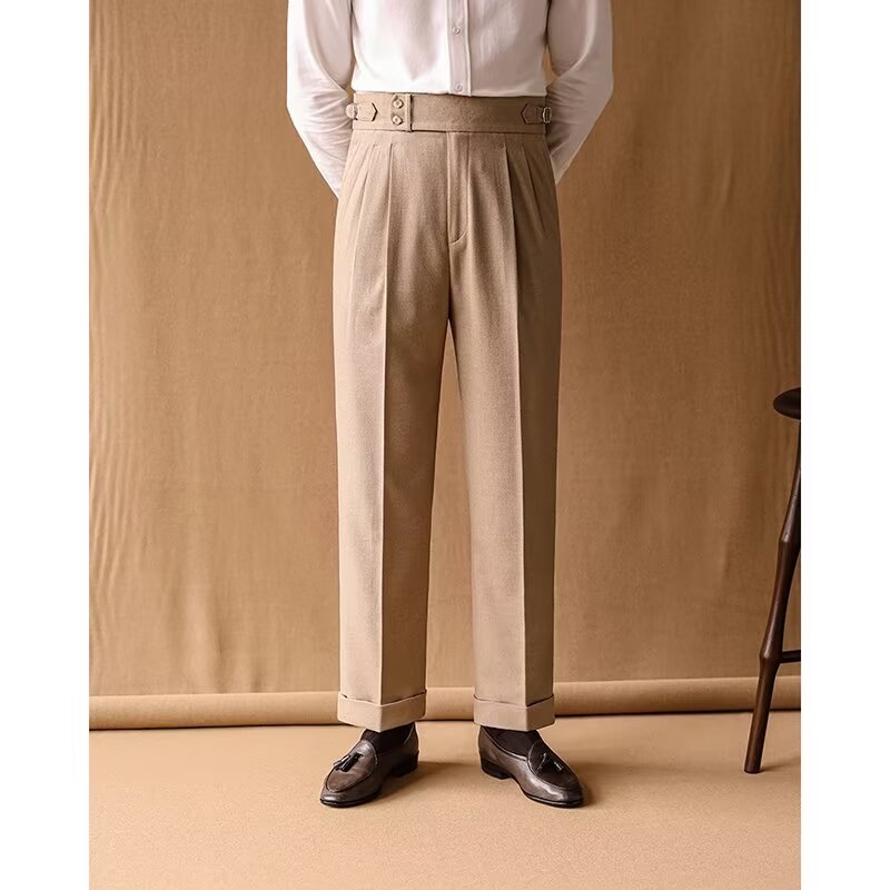 Pantalon style classique chic jambes droites taille haute habillé confortable pour homme