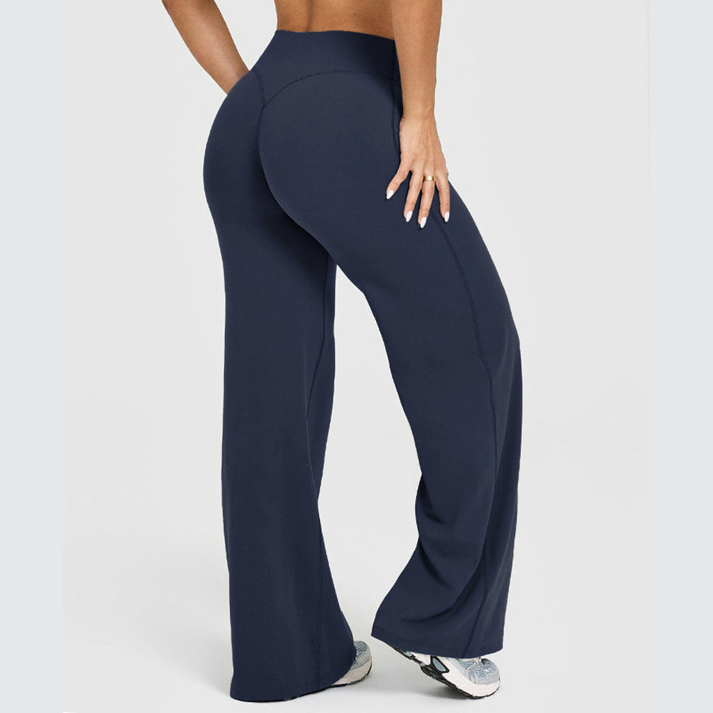 Pantalon couleur unie jambes droites extensible décontracté polyvalent pour femme