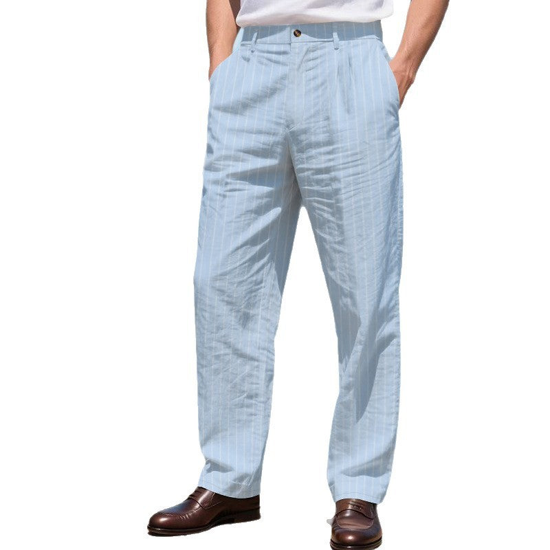 Pantalon rayé en coton et lin cool décontracté confort pour homme