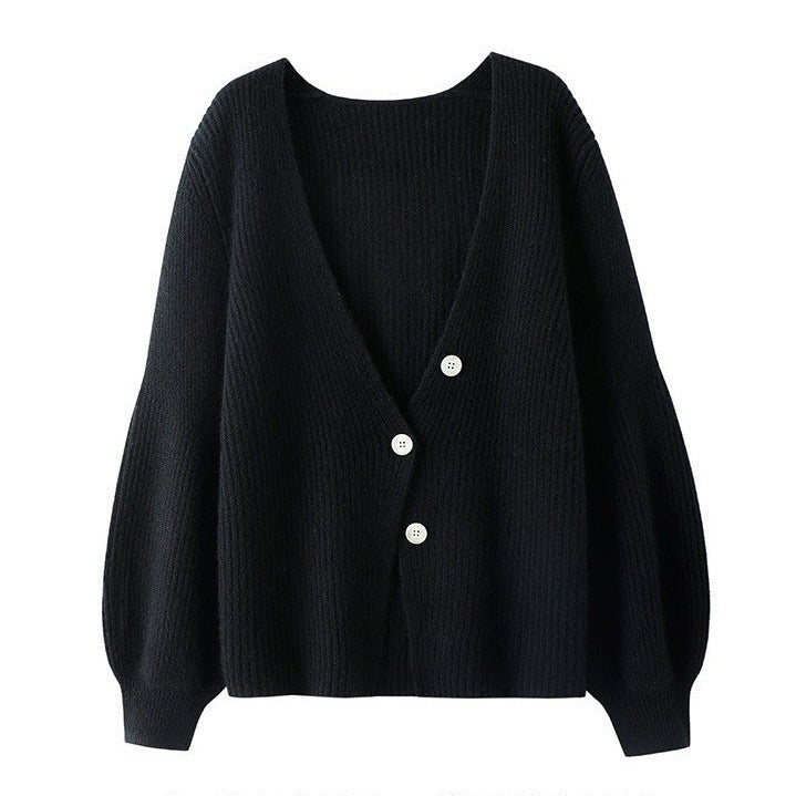 Gilet ample couleur unie tricoté boutonné pour femme