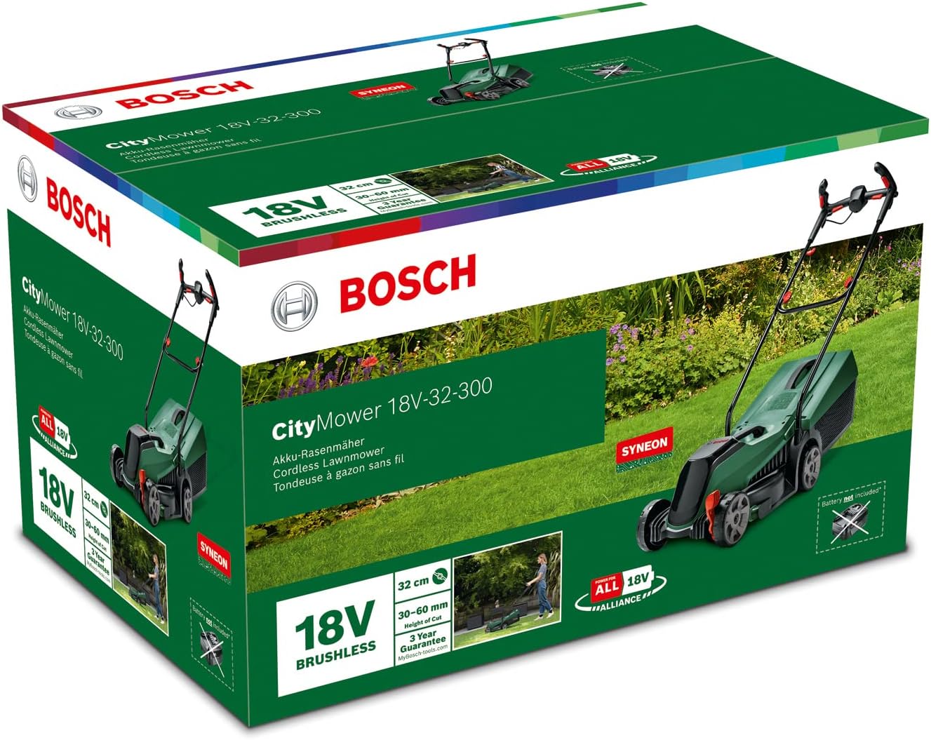 2026 Bosch tondeuse à gazon sans fil CityMower 18V-32-300 (18 V, 1x batterie 4,0 Ah, Moteur Brushless, largeur de coupe : 32 cm, tond jusqu’à 300 m², dans une boîte en carton)