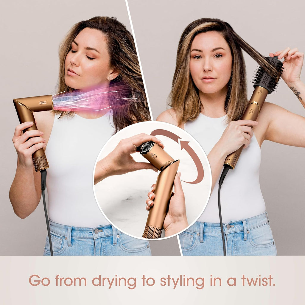 2026 2025 Système de coiffage et de séchage Shark HD430 FlexStyle, sèche-cheveux brosse puissant et multi-styler avec boucleurs Auto-Wrap, brosse plate, brosse ovale et embout concentrateur, coloris Stone