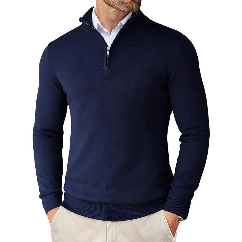 Polo zippé ultra-fin léger manches longues décontracté pour homme