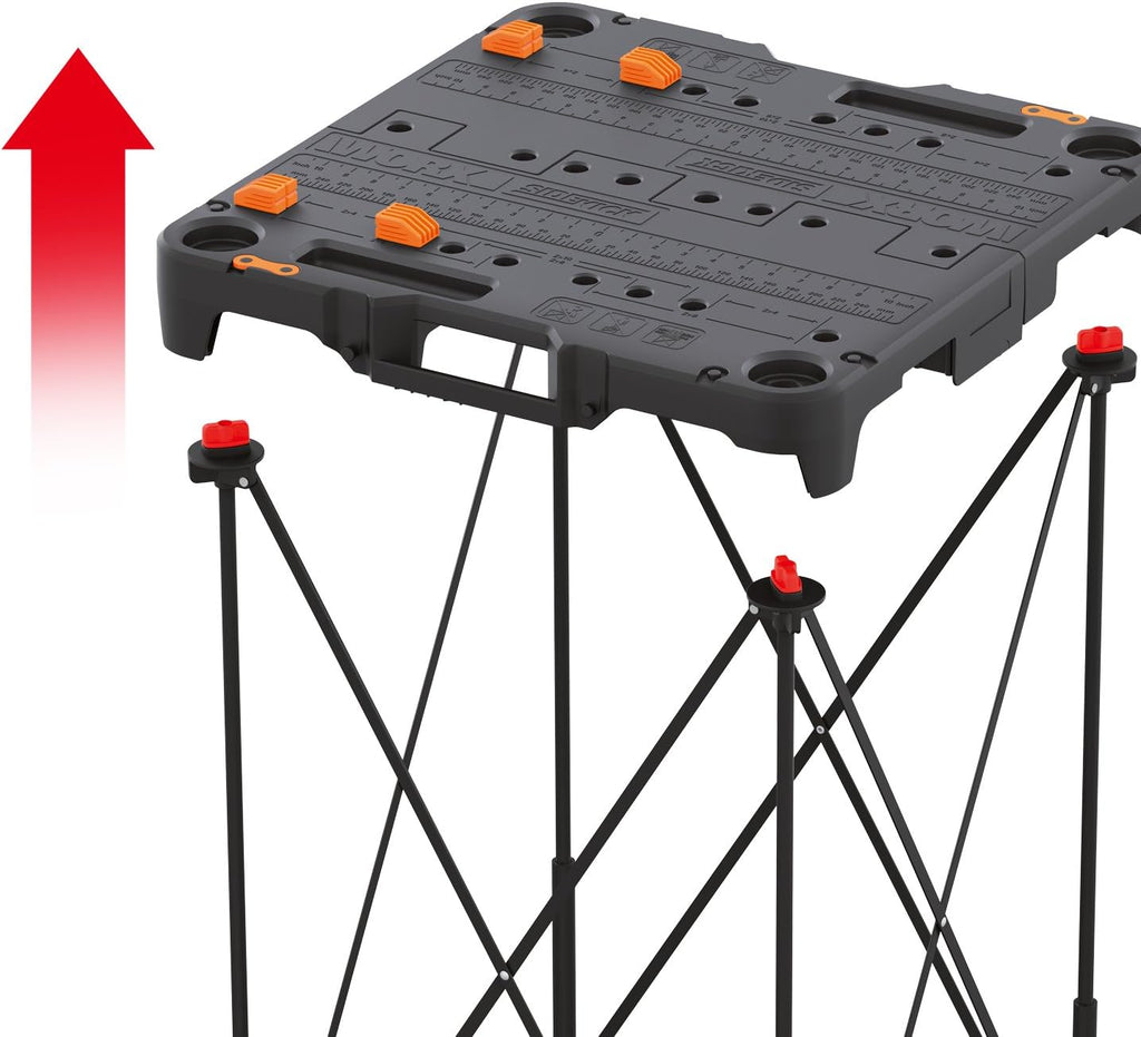 2026 2025 Table de Travail et Chevalet Pliant 2-en-1 Worx Pegasus, Banc de Travail Portable Facile à Installer, 31" L x 25" P x 32" H, Léger avec Haute Capacité de Charge, WX051 - Inclut 2 Serres et 4 Brides