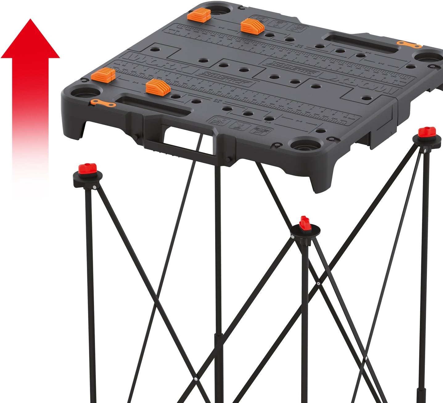 2026 2025 Table de Travail et Chevalet Pliant 2-en-1 Worx Pegasus, Banc de Travail Portable Facile à Installer, 31" L x 25" P x 32" H, Léger avec Haute Capacité de Charge, WX051 - Inclut 2 Serres et 4 Brides