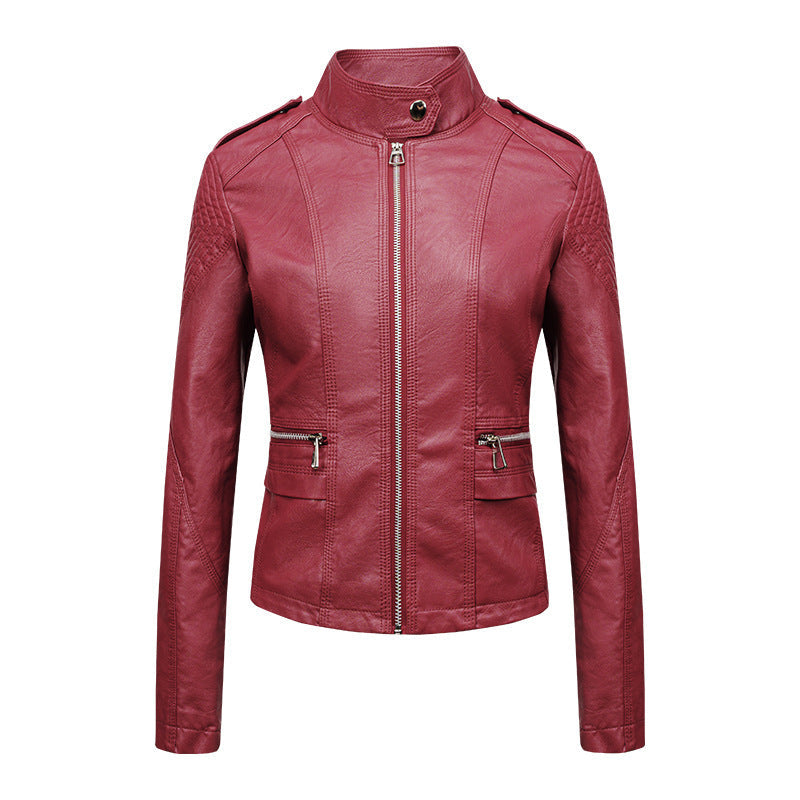 Veste coupe ajustée en cuir PU moto zippé pour femme