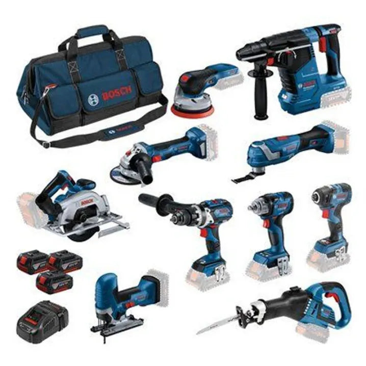 2026 Coffret d'outils électroportatifs BOSCH Professional 18 V, 10 pièces – Comprend 3 batteries Li-ion 5,0 Ah, un chargeur rapide et une sacoche de transport robuste.
