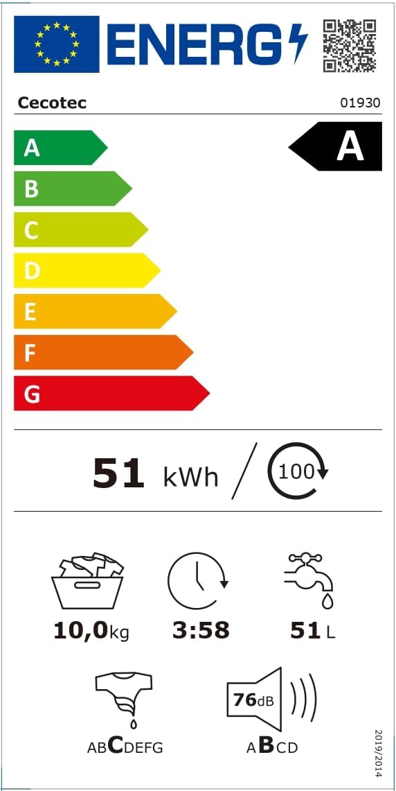 2026 Cecotec Lave-linge 10Kg Bolero DressCode 10610 Inverter Steel A. Chargement Frontale, 1400 RPM, Steam Max, Motor Inverter Plus, 15 Programmes, OnSmart, Stop&Go, Caoutchouc Antibactérien, Drum Clean