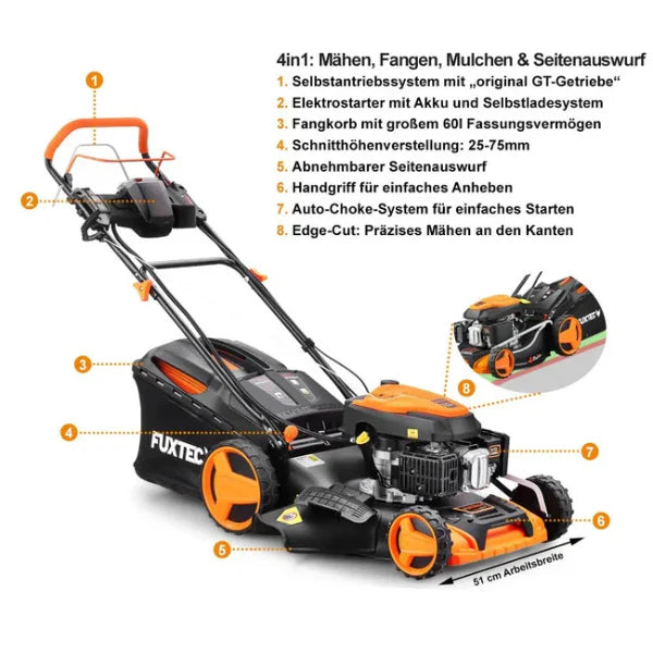 2026 Tondeuse thermique autotracte  dmarrage lectrique,196 cm,51 cm - 6 CV,60 L. -
