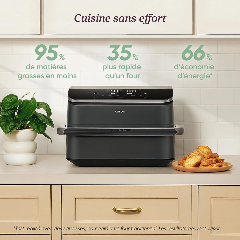 2026 COSORI Air Fryer 10L Twinfry,Dual Zone Avec S&eacute;parateur Amovible,Capacit&eacute; Flexible de 10L,Friteuse sans Huile 6-en-1,35℃-240℃,66% d'&Eacute;nergie en Moins,Livre de Recettes et Application