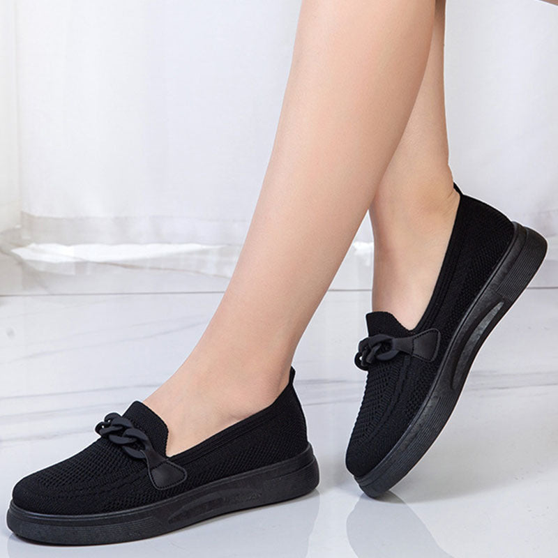Ballerines confortable chaîne sans lacets bout rond décontracté pour femme