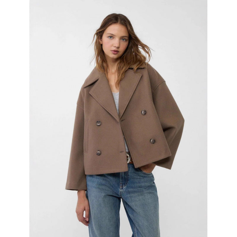 Caban mélange de laine court moderne élégance chaud pour femme