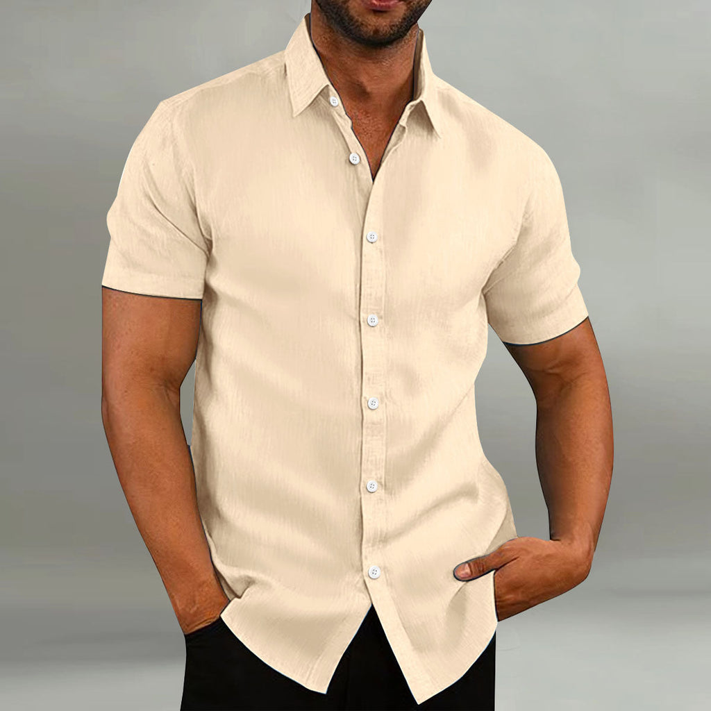 Chemise vintage en coton et lin manches courtes décontracté ample été pour homme