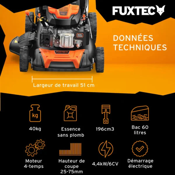 2026 Tondeuse thermique autotracte  dmarrage lectrique,196 cm,51 cm - 6 CV,60 L. -