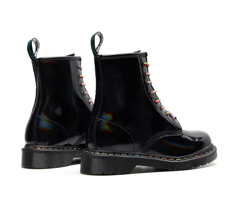 Women's High-top Glossy Martin Boots - Round Head Mirror Laser Military Boots - LAKD London